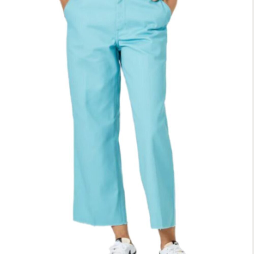 Dickies Women Aqua High Rise Wide Leg Pants Distressed Hem Size 4/6? Small EUC